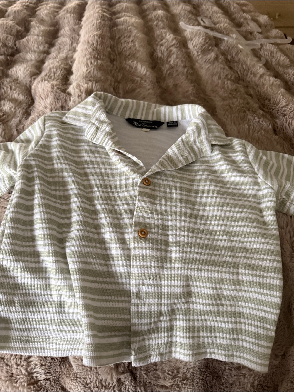 Ben Sherman Light Green and White Striped Short Sleeve Button-Down Shirt